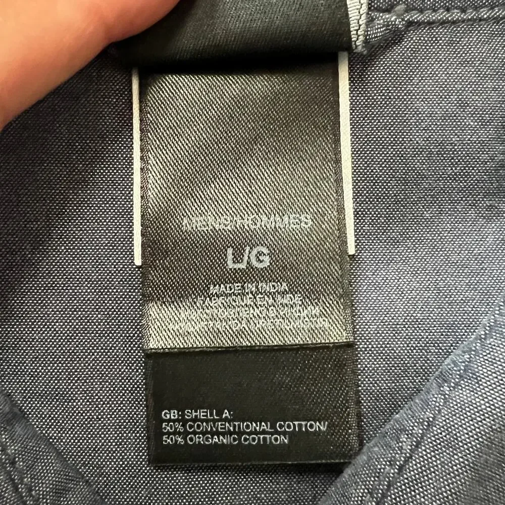 The North‎ Face Short Sleeve Large Men's Button Up Gray Chambray Twill 2 Pockets